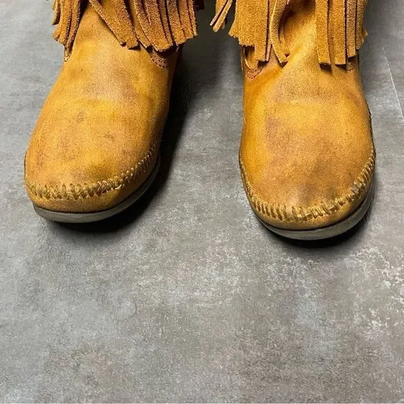 Minnetonka Women’s 3-Layer Fringe Brown Suede Leather Boots Size 8 - Picture 4 of 16